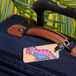 Étiquette À Bagage Illustration D'Un Brachiosaurus Mère Et Enfant.