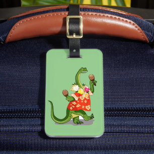 Étiquette À Bagage Illustration D'Un Brontosaurus Jouant À Maracas.