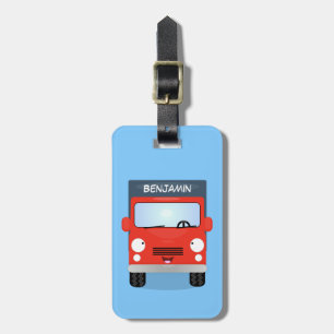 Étiquette À Bagage Illustration d'un camion kawaii rouge mou