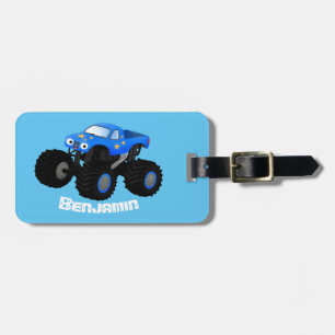 Étiquette À Bagage Illustration d'un camion monstre bleu mou