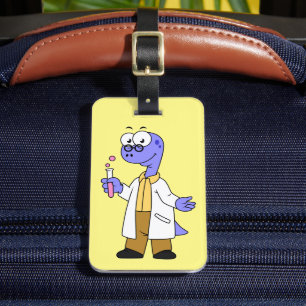 Étiquette À Bagage Illustration D'Un Chimiste Brontosaurus.