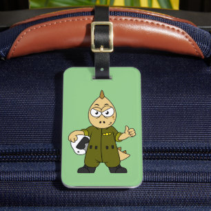 Étiquette À Bagage Illustration D'Un Pilote À Jet Allosaurus.