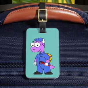 Étiquette À Bagage Illustration D'Un Plomber Spinosaurus.