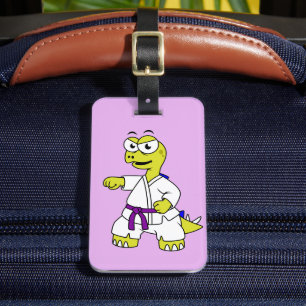 Étiquette À Bagage Illustration D'Un Stégosaurus Pratiquant Le Karaté