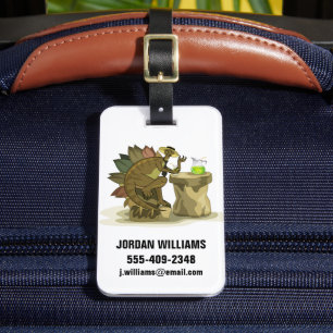 Étiquette À Bagage Illustration D'Un Stegosaurus Qui Boit Une Boisson