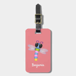 Étiquette À Bagage Illustration d'une libellule bleu et rose