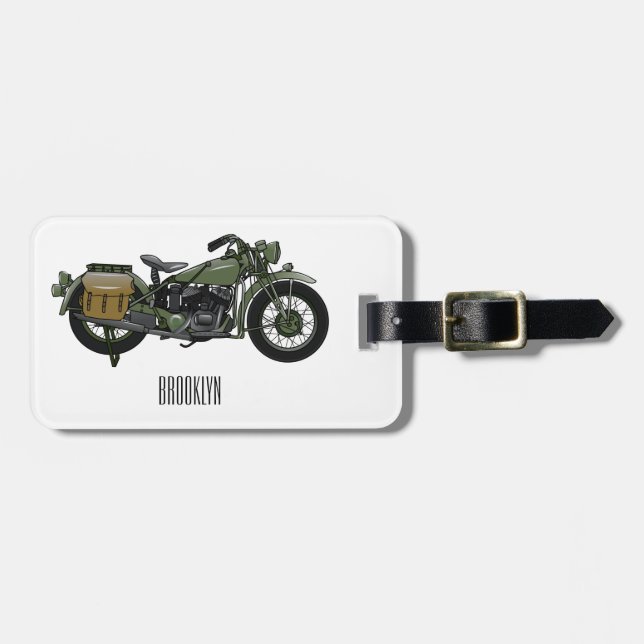 Étiquette À Bagage Illustration d'une moto de croiseur militaire (Devant horizontal)