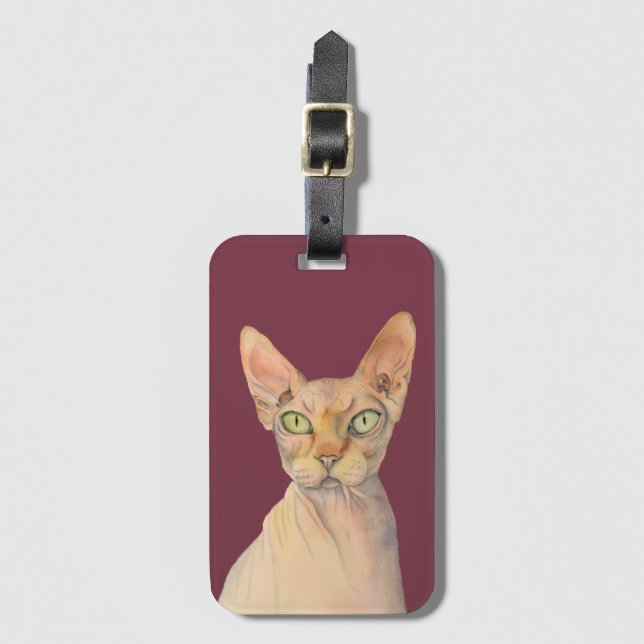 Étiquette À Bagage Illustration élégante d'aquarelle de chat de (Devant Vertical)