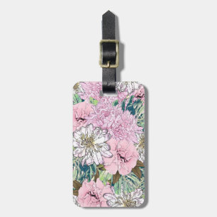 Étiquette À Bagage Illustration florale rose et blanche de mignonne f