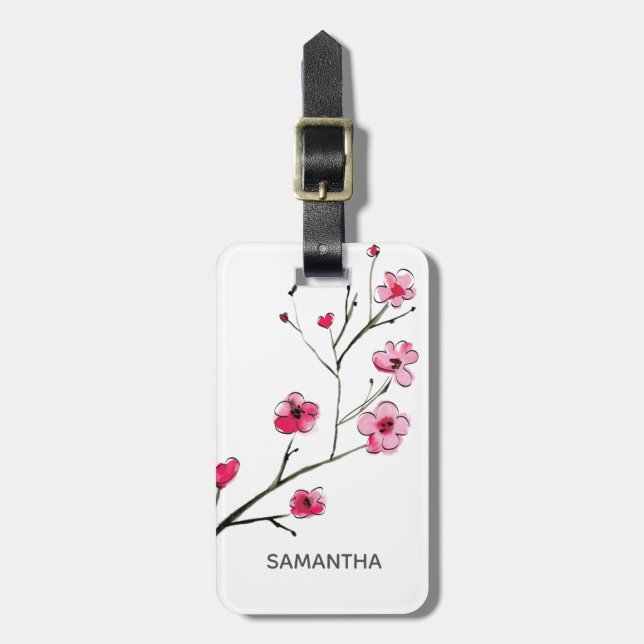 Étiquette À Bagage Illustration japonaise personnalisée de fleurs de (Devant Vertical)