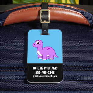 Étiquette À Bagage Illustration Mignonne D'Un Brontosaurus Dinosaure.