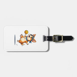 Étiquette À Bagage Illustration Vintage de Corgi jouant au Volleyball