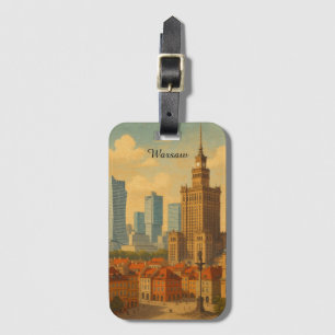 Étiquette À Bagage Illustration Vintage Skyline de Varsovie Pologne