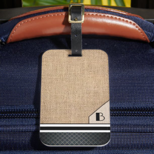 Étiquette À Bagage Image de diamant noir en burlap avec monogramme po