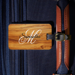Étiquette À Bagage Image de monogramme fantaisie en bois de teck