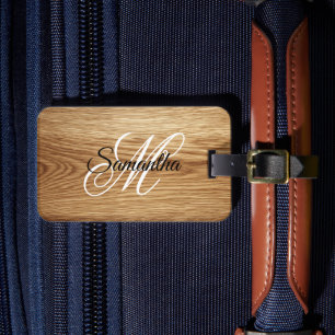 Étiquette À Bagage Image en bois de chêne Monogramme fantaisie