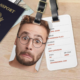 Étiquette À Bagage Image personnalisée du passager à visage amusant