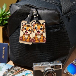 Étiquette À Bagage Image souriante de tigre