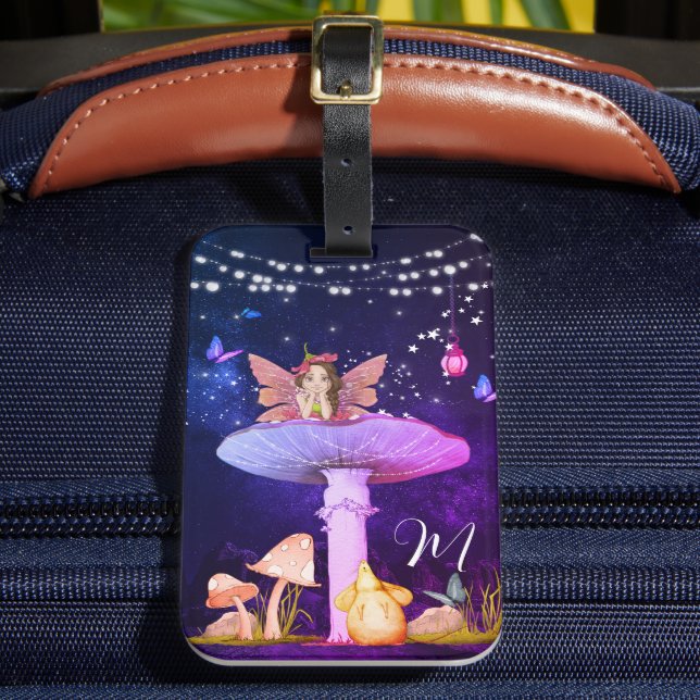Étiquette À Bagage Imaginaire de champignons Monogramme Fée magique (Insitu Rectoal 2)