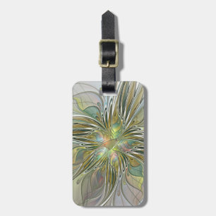Étiquette À Bagage Imaginaire Floral Fleur Art Fractal Moderne Avec O