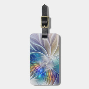 Étiquette À Bagage Imaginaire Floral, Fleur Fractale Abstraite coloré