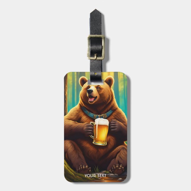 Étiquette À Bagage Imaginaire Joli Vivid Bear Forêt de bière (Devant Vertical)