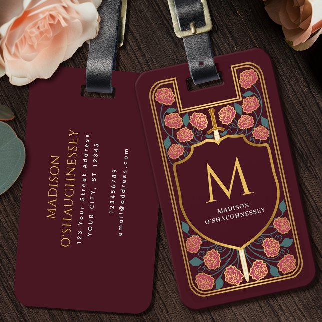 Étiquette À Bagage Imaginaire médiéval de Bouclier d'épée rose Monogr (Créateur téléchargé)
