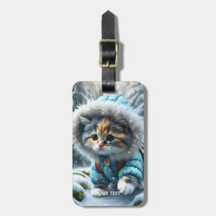 Étiquette À Bagage Imaginaire mignon Kitten hiver Neige