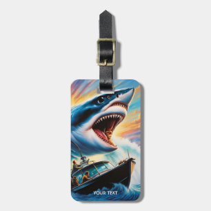 Étiquette À Bagage Imaginaire Vivid Shark Attaquer Bateau