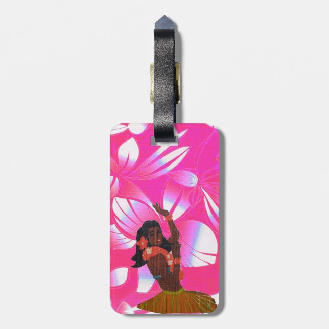 Étiquette À Bagage Impression florale hawaïenne avec la fille de (Dos Vertical)