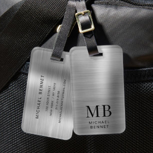 Étiquette À Bagage Impression métallisée fausse grise argent Monogram