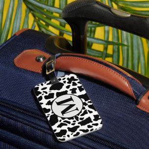 Étiquette À Bagage Impression Monogramme de vache noire et blanche