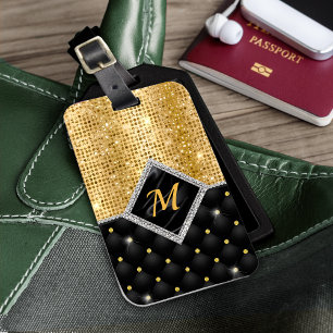 Étiquette À Bagage Impression stylisée Crystal Gold diamant noir mono