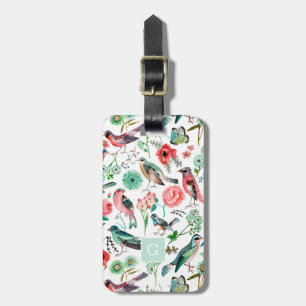 Étiquette À Bagage Imprimé oiseaux partout avec monogramme