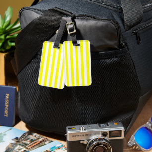 Étiquette À Bagage Imprimé rayé jaune soleil et blanc