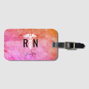 Étiquette À Bagage Infirmière autorisée Caduceus Aquarelle rose