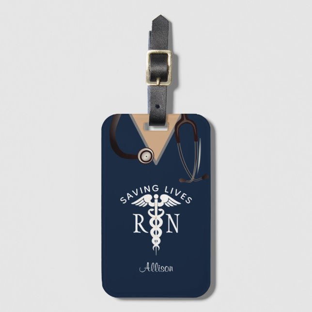 Étiquette À Bagage Infirmière Scrubs Uniforme Bleu Médicale Sac perso (Devant Vertical)
