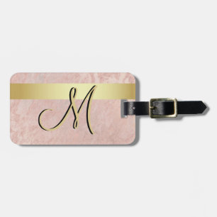 Étiquette À Bagage Initiale de marbre rose élégante de lettre de