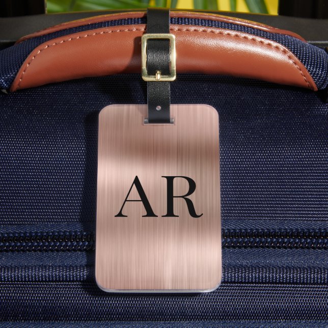 Étiquette À Bagage Initiale de monogramme en métal de couleur or rose (Insitu Rectoal 2)