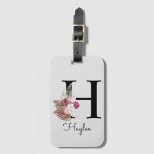 Étiquette À Bagage Initiale H Monogramme rose Boho Girl Floral