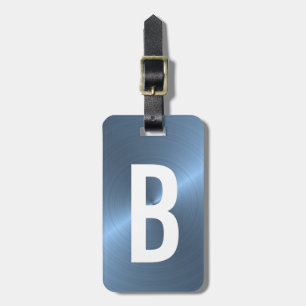 Étiquette À Bagage initiale métallique balayée bleu-clair de