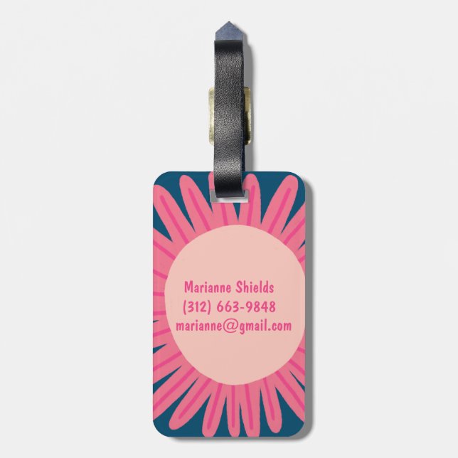 Étiquette À Bagage INITIALES CUSTOMISÉES de Fleur Rose Daisy (Dos Vertical)