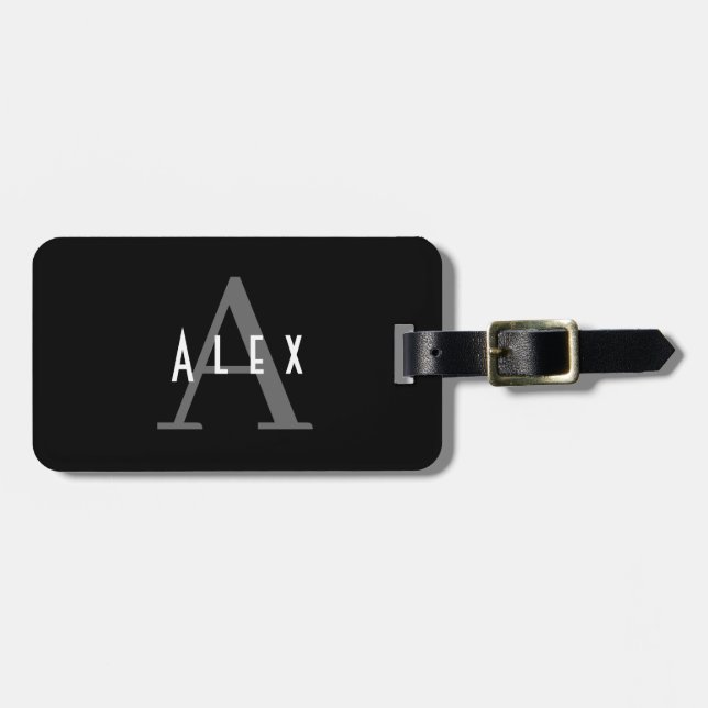 Étiquette À Bagage Initiales de monogramme noir et blanc professionne (Devant horizontal)