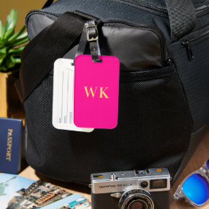 Étiquette À Bagage Initiales de monogramme rose chaud