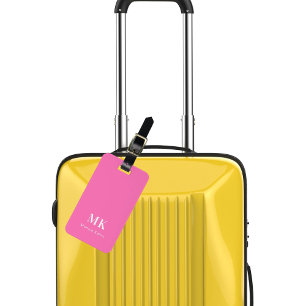 Étiquette À Bagage Initiales de monogramme rose chaud