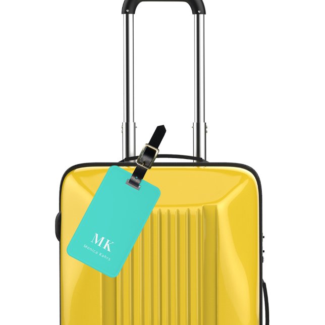 Étiquette À Bagage Initiales de monogramme turquoise (Créateur téléchargé)