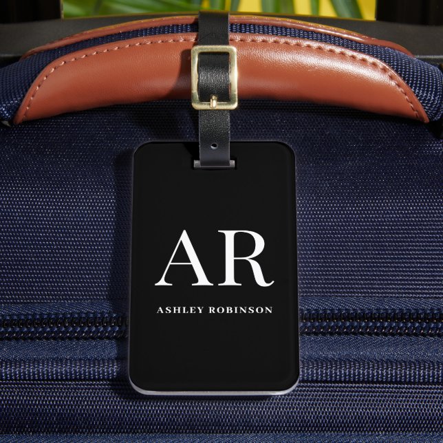 Étiquette À Bagage Initiales de nom personnalisées Monogramme Noir Él (Insitu Rectoal 2)