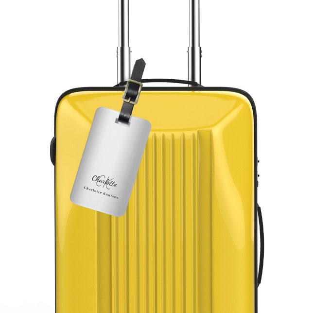 Étiquette À Bagage Initiales en argent monogramme élégant (Créateur téléchargé)