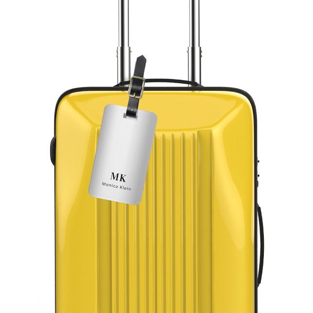 Étiquette À Bagage Initiales en argent monogramme élégant (Créateur téléchargé)