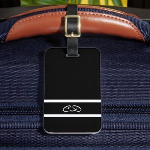 Étiquette À Bagage Initiales en monogramme noir blanc